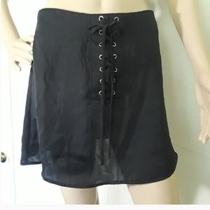 Sheer Black Lace-Up Mini Skirt